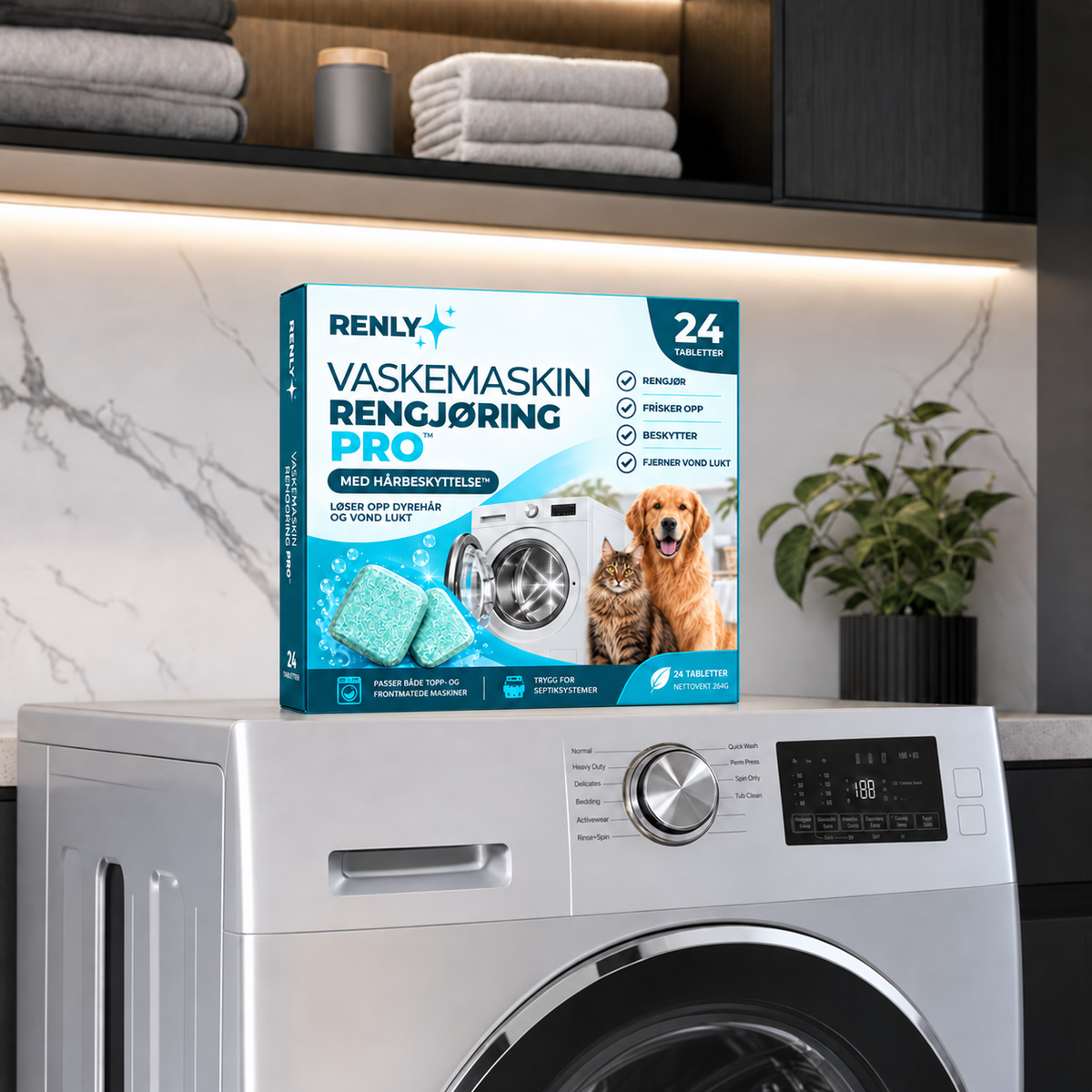 Renly-pakke på en vaskemaskin